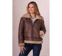 Lakeland Leather Women's 'Cawford' Shearling Aviator Jacket in Brown | Size: 12