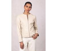 Lakeland Leather Women's 'Crosby' Collarless Leather Jacket in Off-White | Size: 16 Lakeland Leather Off-White 16