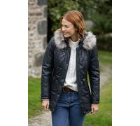 Lakeland Leather Women's 'Fairfield' Hooded Padded Leather Coat in Navy | Size: 12 Lakeland Leather Navy 12