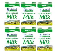 Lakeland Long-life Semi Skimmed UHT Milk, Calcium, High in Protein, 500ML (Pack of 6, Total 3000ml)