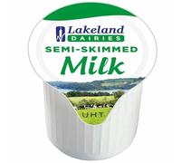 Lakeland UHT Semi Skimmed Milk Pot 12ml Pack of 50 Low Fat Long Shelf Life Catering Hospitality Office Disposable Dairy Drink Mix Sachets with Welari Thank You Card | (50pack) (600ml)