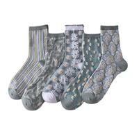 LAKEMON 5 Pack Cute Womens Floral Socks,Vintage Embroidered Floral Socks (5 Pairs-E)