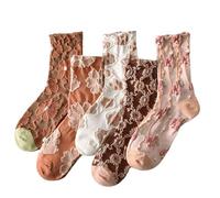 LAKEMON 5 Pack Cute Womens Floral Socks,Vintage Embroidered Floral Socks (5 Pairs-J)