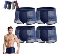 LAKEMON Bamboo Fiber Boxer Briefs, Box Hero Bamboo Boxers, 4PCS Bamboo Fibre Boxer Shorts - For All-Day Comfort (Blue,4XL (85-100KG))