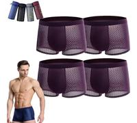 LAKEMON Bamboo Fiber Boxer Briefs, Box Hero Bamboo Boxers, 4PCS Bamboo Fibre Boxer Shorts - For All-Day Comfort (Red,L (40-55KG))