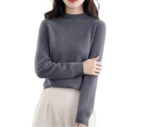 LAKEMON Cashmere Sweaters for Women,Soft Cozy Pullover,Cashmere Long Sleeve Crewneck Fall Winter Sweaters (Grey,Large)