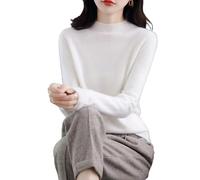 LAKEMON Cashmere Sweaters for Women,Soft Cozy Pullover,Cashmere Long Sleeve Crewneck Fall Winter Sweaters (White,Large)