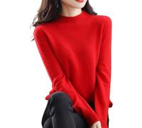 LAKEMON Cashmere Sweaters for Women,Soft Cozy Pullover,Cashmere Long Sleeve Crewneck Fall Winter Sweaters (Red,X-Large)