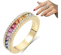 LAKEMON Diakiane Rainbow Tourmaline Spinni Ring, Crystal Quartz Ring, Eternity Rainbow Ring for Women (Gold)