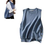 LAKEMON Sleeveless Knitted Waistcoat, Waistcoat Pullover Knitwear Top, Women's Round Neck Sleeveless Pullover Knit Vest Sweater (Blue,S)