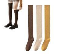 LAKEMON Women's Knee Length Socks,Cotton Knit Warm Thick Tall Long Boot Stockings,Women Thigh High Socks (3 pairs-b)