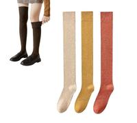 LAKEMON Women's Knee Length Socks,Cotton Knit Warm Thick Tall Long Boot Stockings,Women Thigh High Socks (3 pairs-d)
