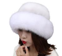 LAKEMON Women's Winter Fur Hat, Thick Warm Faux Fur Cap, Adjustable Furry Snow Cap for Outdoor Use (White)