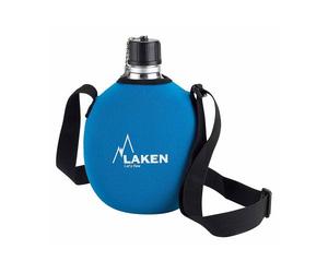 Laken Clasica 1 Litre Water Canteen, Aluminum Camping Bottle with Neoprene Pouch and Strap, Narrow Mouth, Leak Proof, BPA, Blue