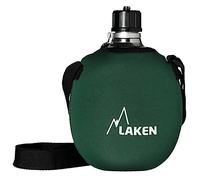 LAKEN Clasica 1 Litre Water Canteen, Aluminum Camping Bottle with Neoprene Pouch and Strap, Narrow Mouth, Leak Proof, BPA Free, Green
