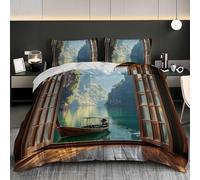 Lakes And Mountains Outside The Door 3D Print Duvet Cover Single 53x79 inch 3 Pieces Natural Scenery Comforter Cover for Teen Aldult, Soft Quilt Cover Hypoallergenic Bedding Sets with 2 Pillowcases