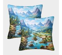 Lakes And Snowy Mountains Cushion Cover Set of 2 Decorative Machine Washable Pillowcases Square Cushions with Invisible Zipper Cushion Covers for Living Room Sofa Couch Bed Throw Pillow Case 50x50cm
