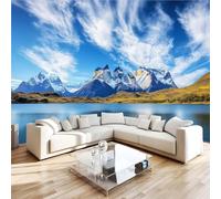 Lakes Mountains 3D Photo Wallpaper Non-Woven Wall Mural Nature Sky Wall Mural Decoration Poste Premium Wallpaper Wall Art for Living Room Bedroom W300xH210 12yf37