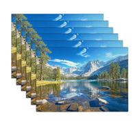 Lakes Snow-Capped Mountains Washable Placemats Set of 2 | Mountain Lake Views Table Mats Non-Slip Heat Resistant Placemat for Party Kitchen Dining Table Decoration
