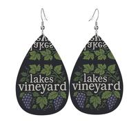 Lakes Vineyard Teardrop Leather Earrings Ladies Print Pendant With Hook Fashion Vintage Party Daily Wear