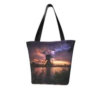 Lakeside At Sunset Fashion Canvas Tote Bag With All Over Print Design,Large Reusable Shopper Tote With Double Handles,Beach Tote, Weekend Bag