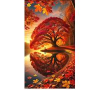 Lakeside Autumn Trees Diamond Art Kits,5D Diamond Painting Kits for Adults,DIY Full Square Drill Diamond Painting Kits for Beginners Rhinestone Embroidery Picture Art for Home Decor 20x50 cm
