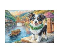 Lakeside Border Collie 1000 Piece Pack DIY Jigsaw Puzzle Collectors Ultra Difficult Educational Decorative Puzzle Gifts for Adults Birthday Sturdy Paperboard 1000 PCS