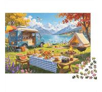 Lakeside Camping Senior Puzzles 1000 Piece Recycled Campsite Picnic Jigsaw Puzzles Puzzle Game Props Family Gaming Time Educational Game Challenge Gift 52x38cm/1000pcs