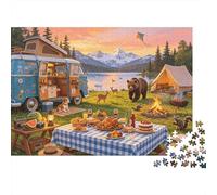 Lakeside Campsite Puzzles for Elderly 1000 Piece Recyclable Cozy Picnic Jigsaw Puzzles Puzzle Game Props Impossible Hard Difficult Challenging Activity 38x26cm/1000pcs