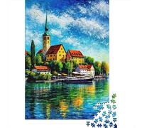 Lakeside Church Scene 1000 Piece Jigsaw Puzzle paper for adults Waterside Reflection Puzzle Game for Family Relax Focus Home Decor Gift 70x50cm/1000pcs