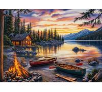 Lakeside Cobin Jigsaw Puzzles for Adults 1000 Jigsaws Cozy Campfire Canoes 1000 Piece Jigsaw Puzzles for Adults