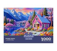 Lakeside Cottage 1000 Piece Jigsaw Puzzle Paper for Adults Spring Mountain View Jigsaw Puzzle for Family Home Decor Gift 52x38cm/1000pcs