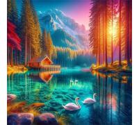 Lakeside Cottage Swans Jigsaw Puzzles for Adults 150 Pieces Hard Difficult Challenging puzzles for adults 150 pcs DIY Decoration Puzzle for Wall Decor Gifts