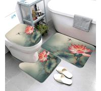 Lakeside Flower and Dragonfly Bathroom Rugs Sets 3 Piece Super Absorbent BathroomMats Set Includes Bath Rug, Contour Mat and Toilet Lid Cover, Washable Non-Slip Bath Mats Carpet for Bathroom