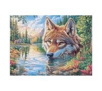 Lakeside Morning Wolf 500 Pcs Jigsaw Puzzles Puzzles for Adults Teens Relaxing Fun Family Game Team Building Stress Reducing Autumn Durable Cardboard 500 PCS