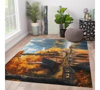 Lakeside Natural Scenery Bedroom Rug 120x150 Washable Area Rugs | Elegant Swan Rose Low Pile, Non Slip, Soft, Lightweight Rug for Living Room, Bedroom, Dining Room, Playroom, Office