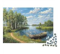 Lakeside Nature 1000 Piece Birthday Gift Puzzle for Adults Serene River Landscape with Old Wooden Boat And Forest Premium Sturdy Vibrant Challenging Stress Relief 52x38cm/1000pcs