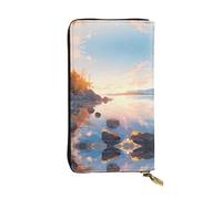 Lakeside Pattern Leather Clutch (7.5x4.1 inches) - Coin Card Key Wallet