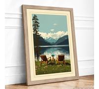 Lakeside Retreat Vintage Framed Wall Art Print A2 (59.4×42cm) Oak, Wall Decor for Living Room, Bedroom, Office & Home, Ready to Hang, Art Gift