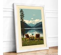 Lakeside Retreat Vintage Framed Wall Art Print A2 (59.4×42cm) White, Wall Decor for Living Room, Bedroom, Office & Home, Ready to Hang, Art Gift