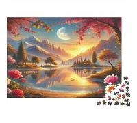 Lakeside Sunset Scenery 1000 Piece Jigsaw Puzzle Jigsaw Puzzle for Adults Mountain Landscape Relaxing Focus Paper Game Family Decor Gift 38x26cm/1000pcs