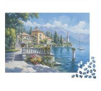 Lakeside Villa Scene 1000 Piece Jigsaw Puzzle Concentration Training Holiday Puzzle Activity Family Game Night Made in UK 100% Recycled 52x38cm/1000pcs