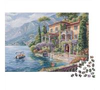 Lakeside Villa Scenery 1000-Piece Jigsaw Puzzle Waterfront Manor Garden Scene - Classic Educational & Challenging Game for Adults And Kids70x50cm/1000pcs