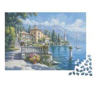 Lakeside Village Scenery 1000 Piece Jigsaw Puzzle Paper for Adults Tranquil Landscape Puzzle Game for Family Home Decor Stress Relief Focus 52x38cm/1000pcs