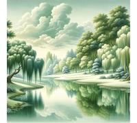 Lakeside Willow Trees Jigsaw Puzzles for Adults 300 Pieces Hard Difficult Challenging puzzles for adults 300 pcs DIY Decoration Puzzle for Wall Decor Gifts