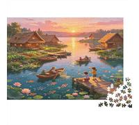 Lakeside Wooden House Scenery 1000 Piece Jigsaw Puzzle Paper for Adults Sunset Waterfront Tranquil Focus Game Family Relax Home Gift 70x50cm/1000pcs