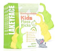 Lakeyface Biodegradable Kids Flossers, Cute Elephant Floss Picks, No Fluoride BPA Free Eco Friendly Dental Floss Picks, Mint Flavored, 2 Colors, 50 Count (Pack of 4)