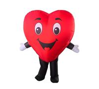LaKimLin Inflatable Heart Mascot Costume, Red and Black Valentine Character Outfit with Smiling Face Halloween Party Fancy Dress