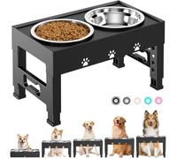 LAKIPETN Elevated Dog Bowls with 2 Stainless Steel Dog Food Bowls 5 Height Adjustable Raised Dog Bowl Stand Non-Slip Dog Feeder Adjusts to 3.1”, 9”, 10”, 11”, 12” Tall for Medium Large Dogs - Black