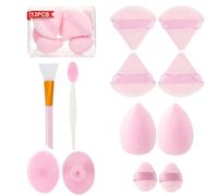 LAKIRA Powder Puffs & Makeup Sponges Set, 12Pcs Professional Face Makeup Kit with Silicone Face Scrubber, Facial Cleansing Brush, Triangle Puffs, Exfoliating Lip Brush, Mini Puffs and Travel Case
